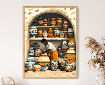 Affiche d'Art en Poterie Soudanaise – Illustration Vectorielle Traditionnelle