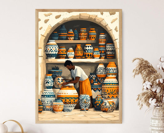 Affiche d'Art en Poterie Soudanaise – Illustration Vectorielle Traditionnelle