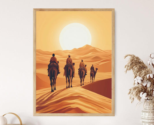 Affiche Caravanes de Chameaux Soudanaises – Art Désert Minimaliste
