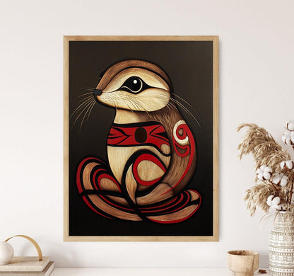 Affiche Loutre Haida – Art Tribal Évoquant Jeu et Curiosité