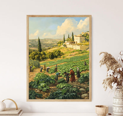 Affiche Récolte de Concombres – Illustration de la Ferme à Jenin