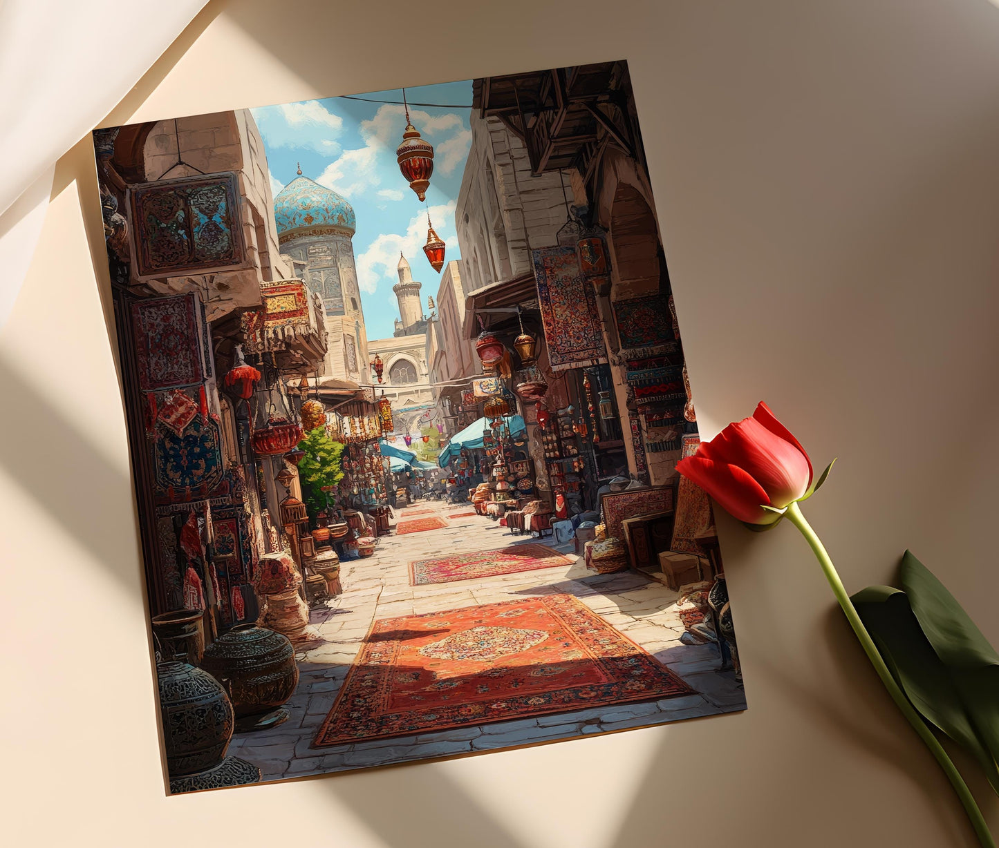 Affiche Tabriz – Illustration du bazar et tapis persans en art décoratif