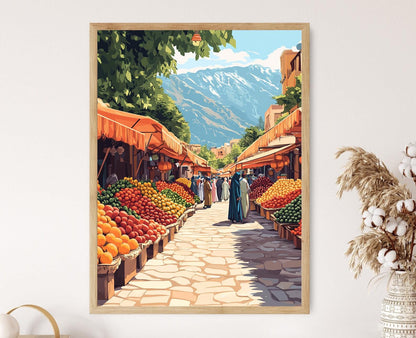 Plakat vom jesidischen Obstmarkt – Farbenfrohe Illustration aus Kurdistan