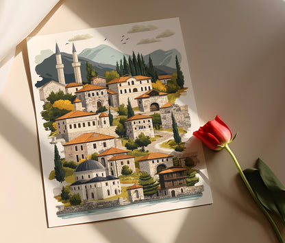 Affiche Monuments du Kosovo – Poster Illustration vectorielle, décoration murale culturelle