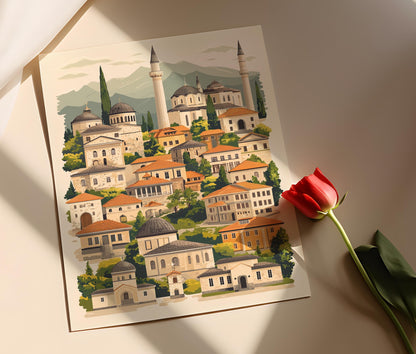 Affiche Kosova – Poster Illustration de la ville des Balkans