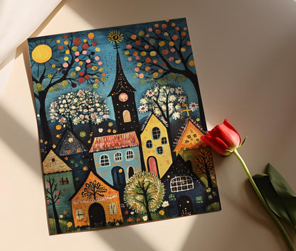 Affiche Village Allemand – Poster Art Naïf Rustique et Paysage Fantaisie