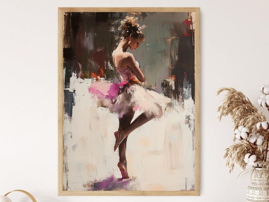 Affiche Élégance Féminine en Ballet – Poster Huile Texturée pour Studio de Danse