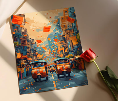 Affiche Tuk Tuk Indien – Art Print Festif, Illustration Vecteur