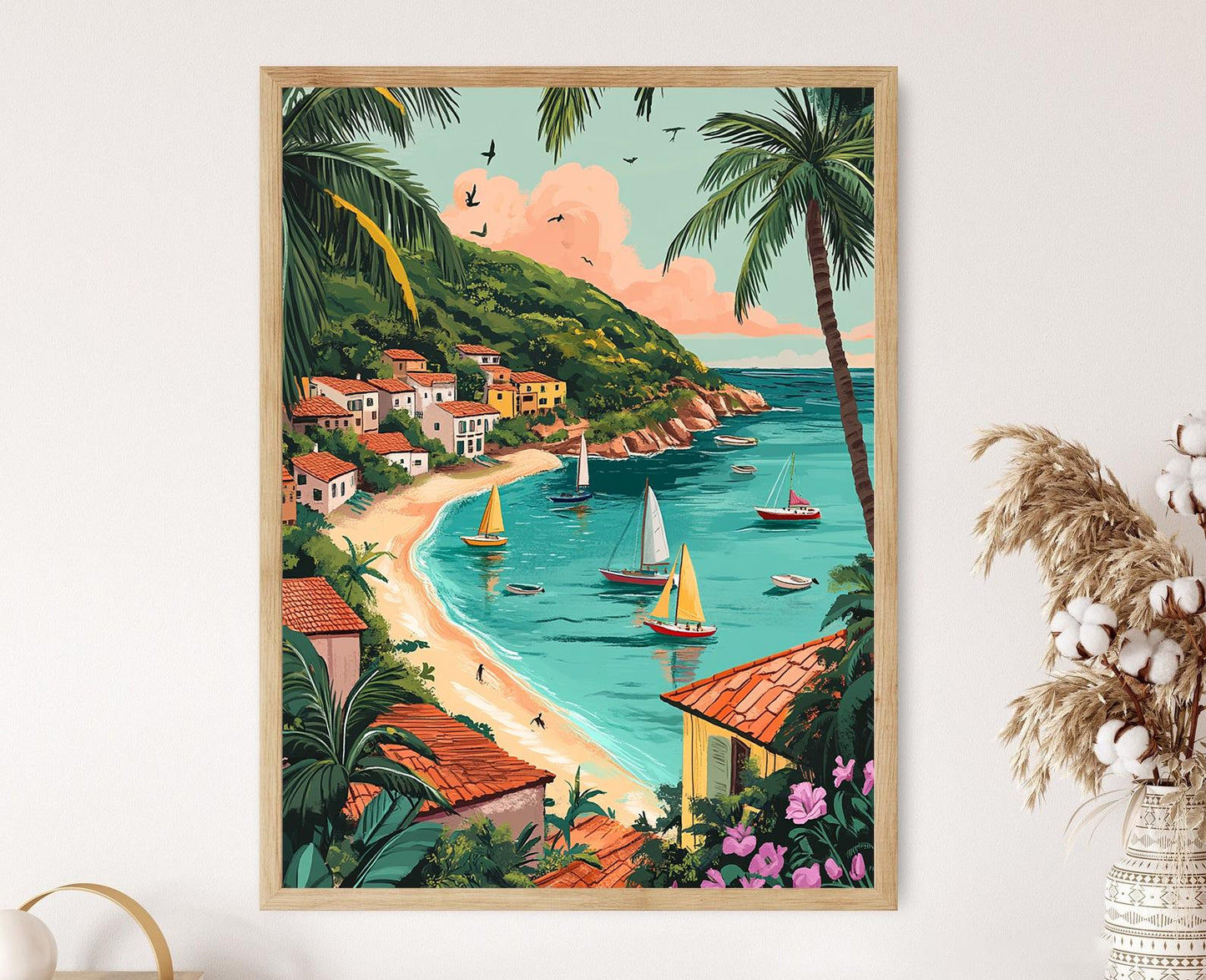 Affiche Búzios – Poster Harbour Coloré, Art Côte Brésil, Scène Tranquille