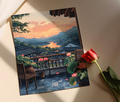 Affiche Art de Terrasse Andong – Illustration Vectorielle, Décor Coréen