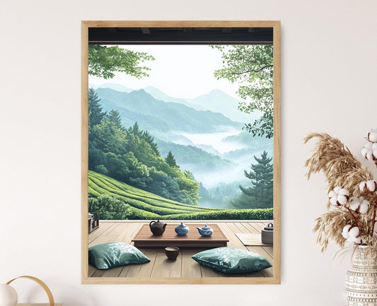 Affiche Rooftop Boseong – Illustration vectorielle sur la culture du thé coréen