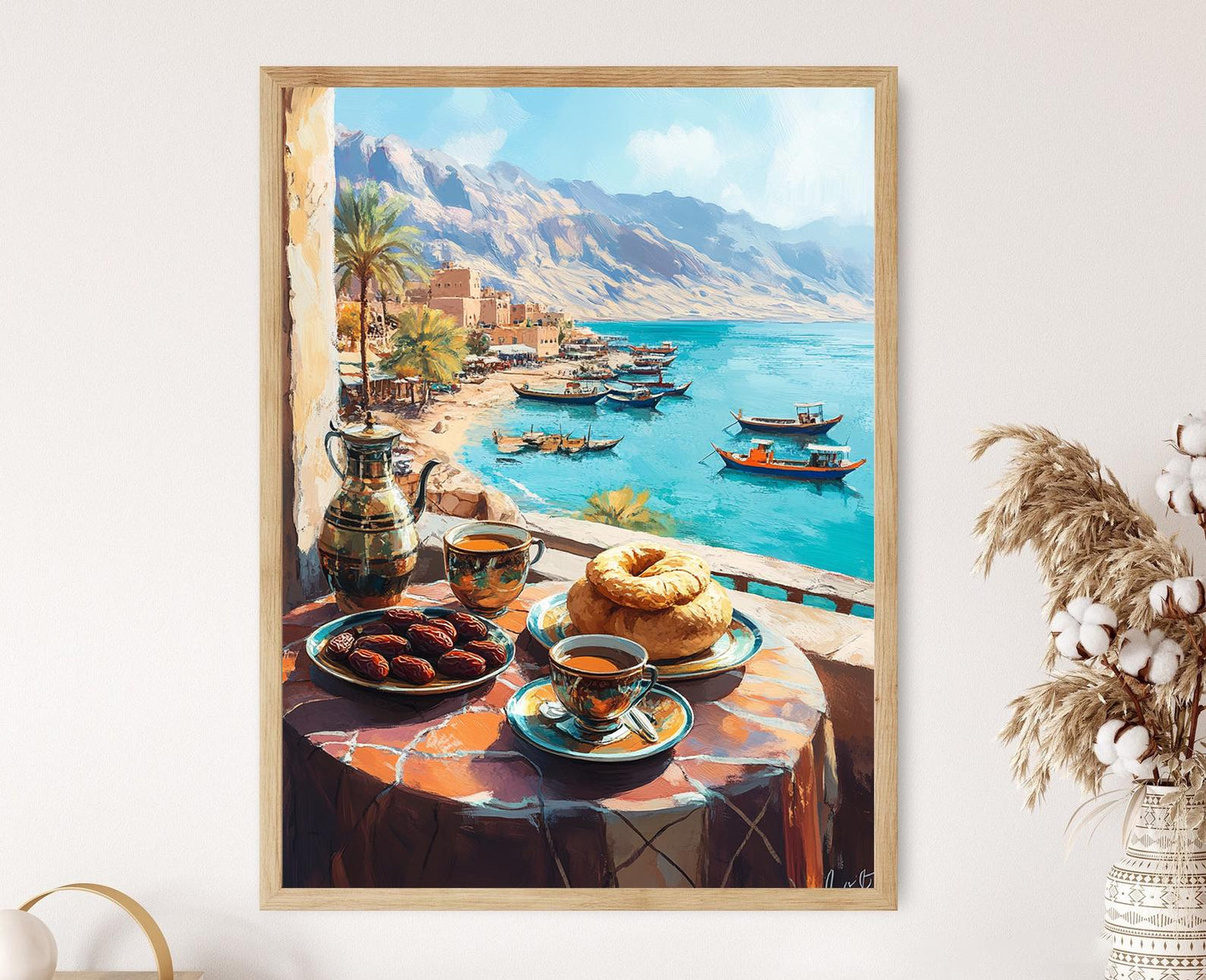 Affiche Café Jordanien – Art Balcon Aqaba, Culture Côtière