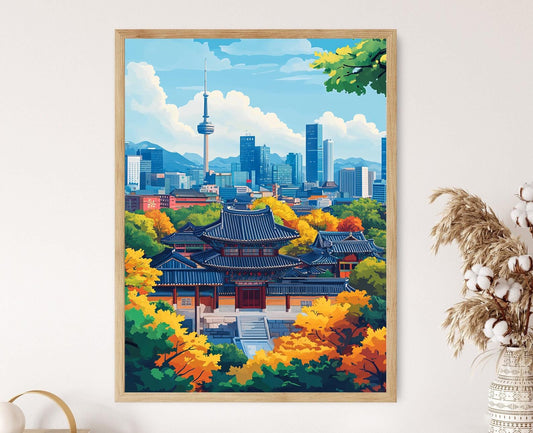 Affiche Séoul – Illustration vectorielle moderne et traditionnelle