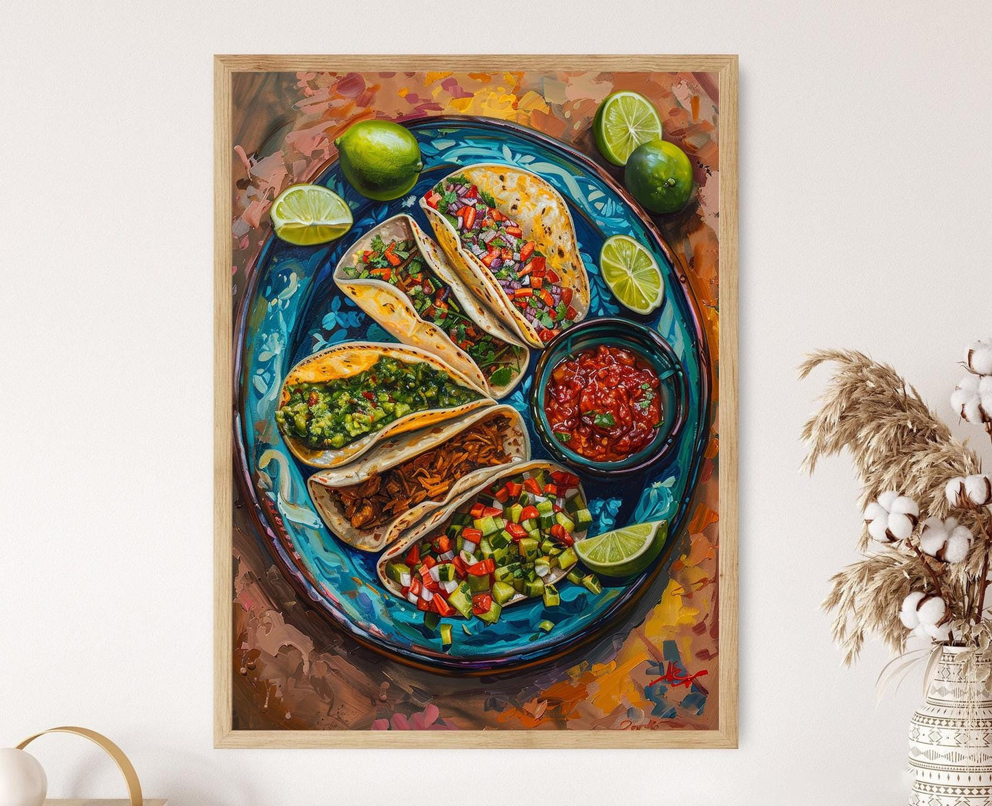 Affiche de Plat de Tacos Coloré – Tableau de Cuisine Mexicaine