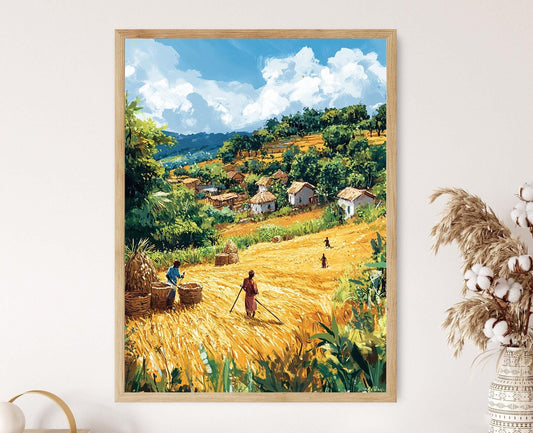 Affiche Scène de Récolte de Millet – Art Agricole Rustique