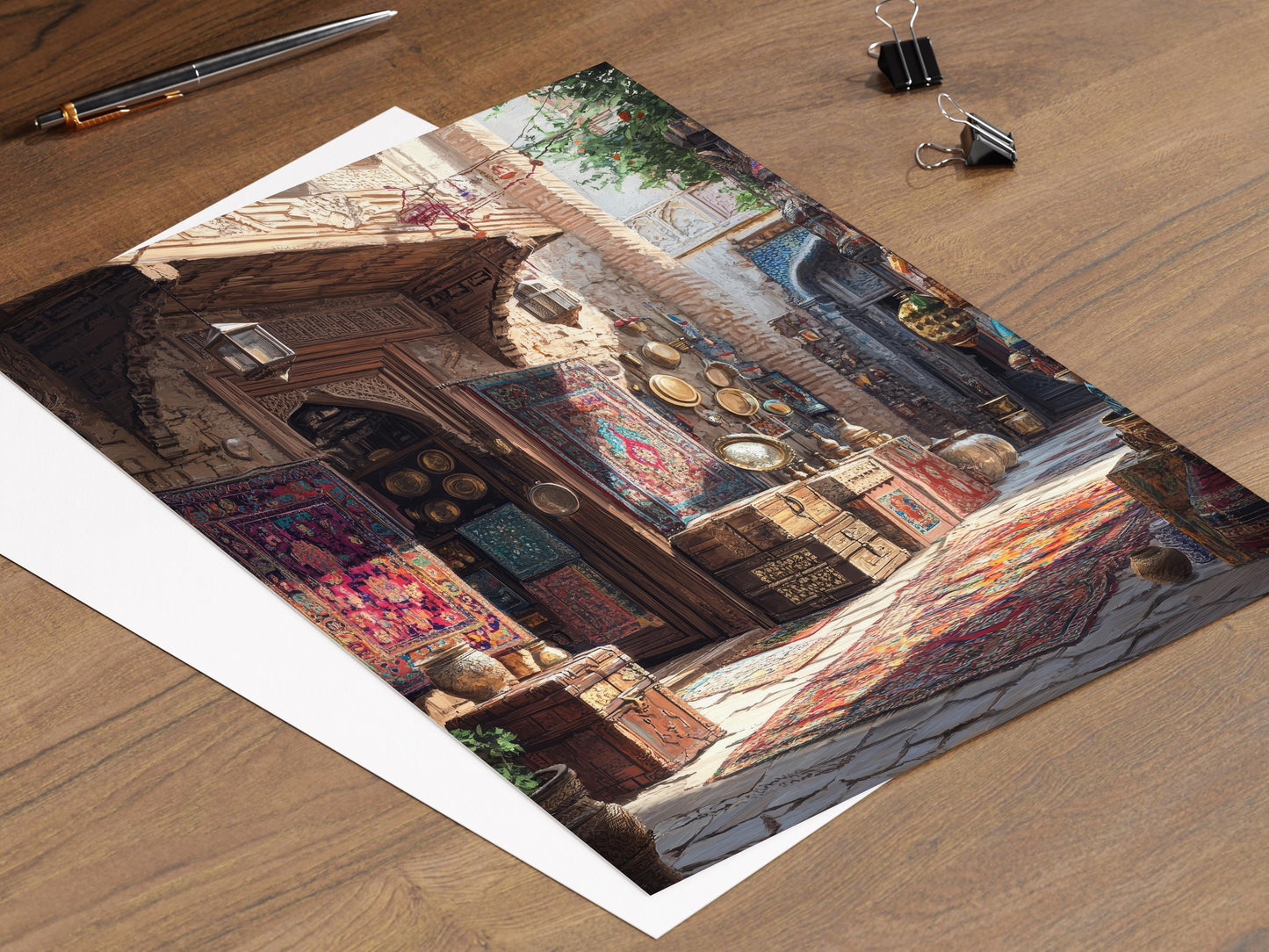 Affiche Souvenir Peshawar – Poster Décor en Bois & Illustration d'Ustensiles en Laiton