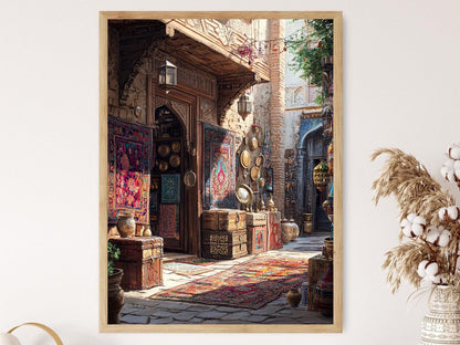 Affiche Souvenir Peshawar – Poster Décor en Bois & Illustration d'Ustensiles en Laiton