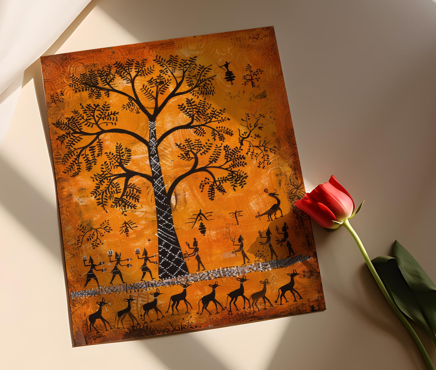 Affiche Warli Authentique - Impression Artisanale pour Décoration Culturelle