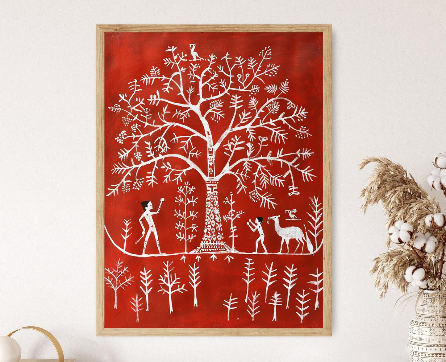 Affiche Art Warli – Impression Tribale Artisanale Colorée pour Décor Bureau