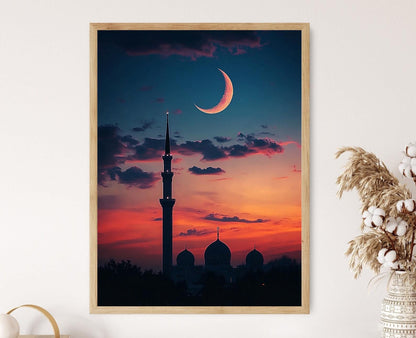 Affiche Minaret au Crépuscule – Art Mural Islamique Éclatant, Décor de Ramadan
