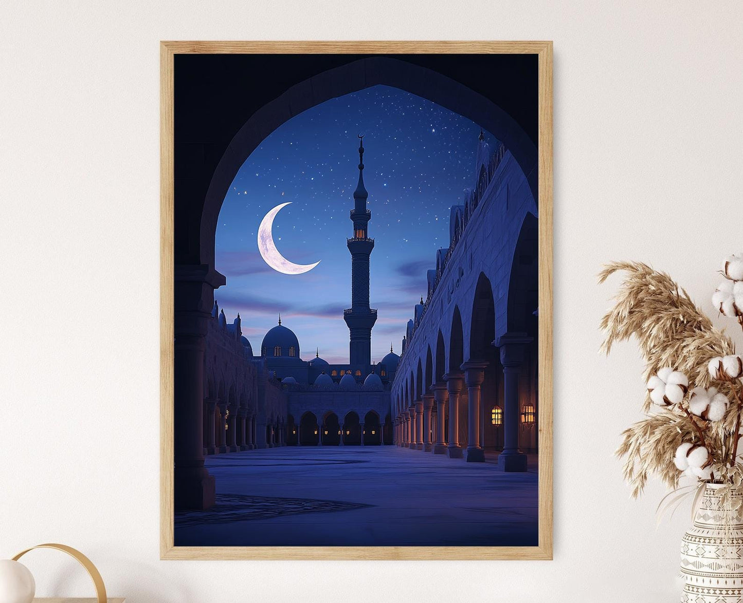 Affiche Cour d'une Mosquée au Clair de Lune – Poster Cadeau de Ramadan