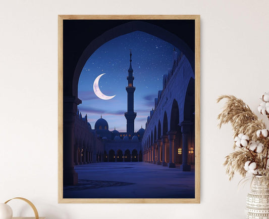 Affiche Cour d'une Mosquée au Clair de Lune – Poster Cadeau de Ramadan