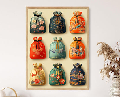 Affiche Sac de Chance Coréen – Impression Art Déco en Soie Traditionnelle