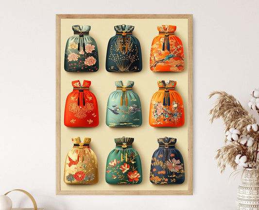 Affiche Sac de Chance Coréen – Impression Art Déco en Soie Traditionnelle