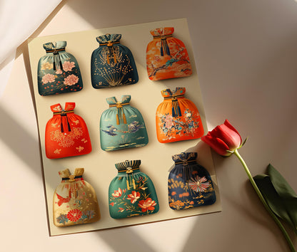 Affiche Sac de Chance Coréen – Impression Art Déco en Soie Traditionnelle