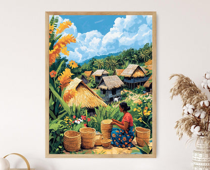 Affiche Tissage de Panier en Raffia – Art Culturel de Madagascar