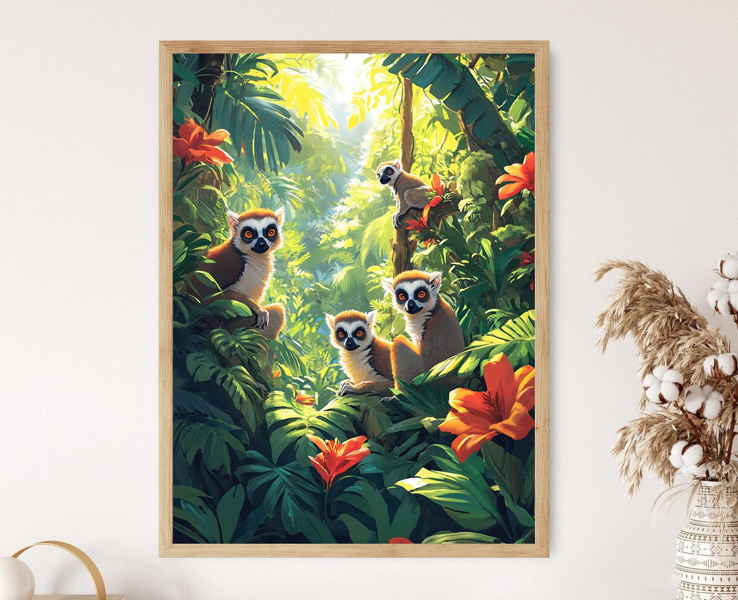 Affiche Lémuriens en Forêt Tropicale – Art Animaux de Madagascar