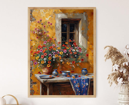 Affiche Céramique Polonaise – Poster Fleurie et Village Rustique