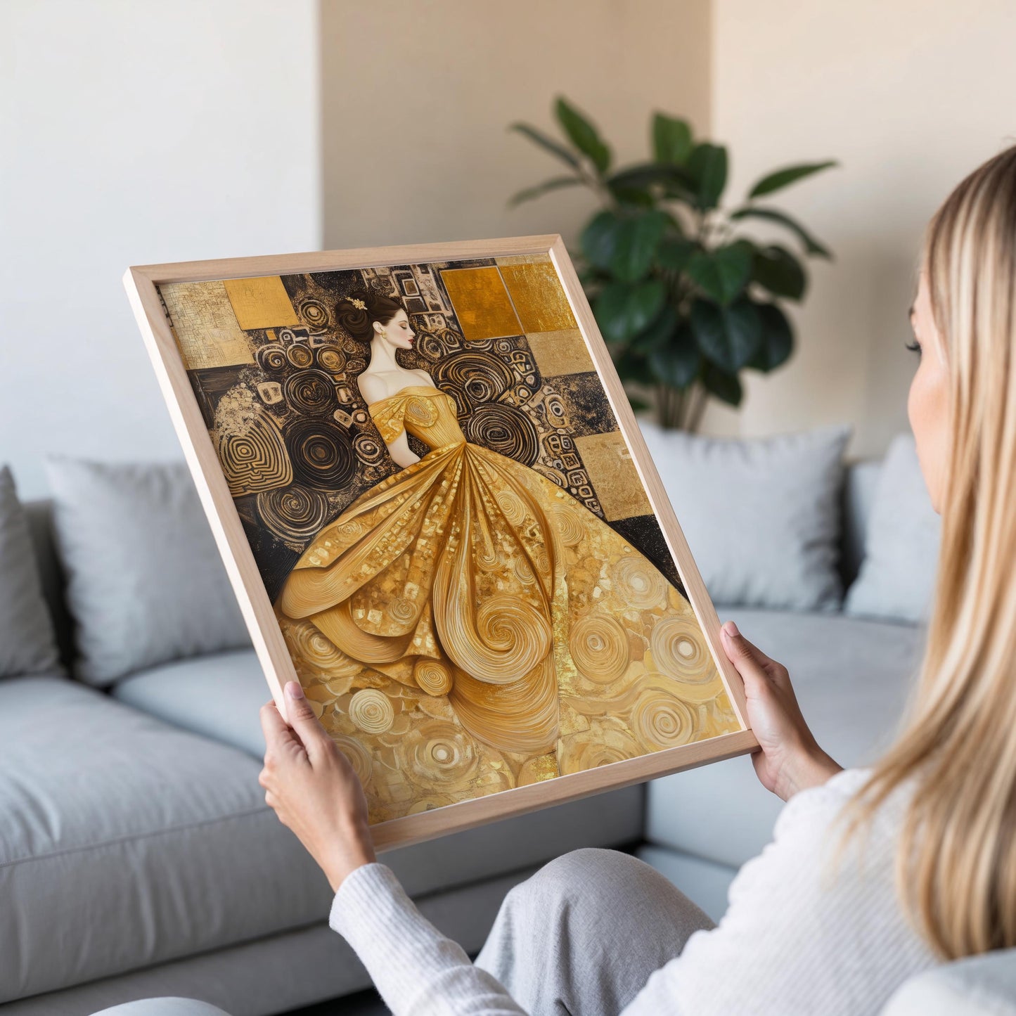 Affiche Femme en Or – Poster Art Déco avec Motifs Géométriques