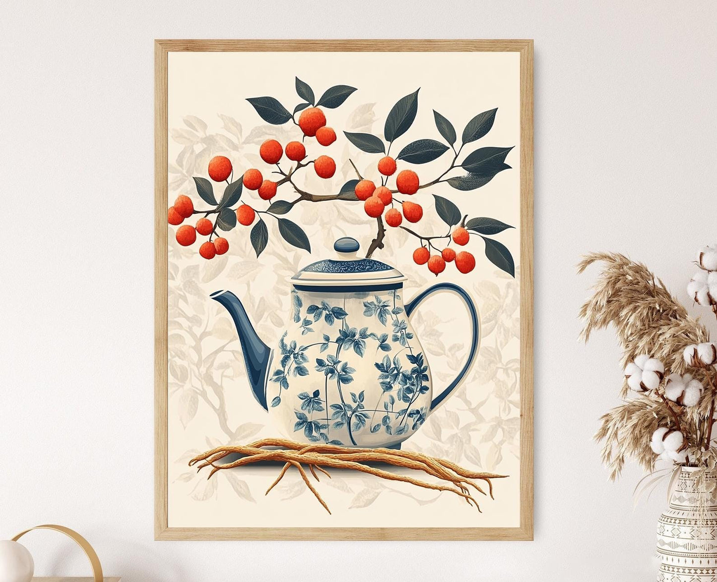 Affiche Thé de Ginseng Coréen – Illustration Vecteur Bien-Être