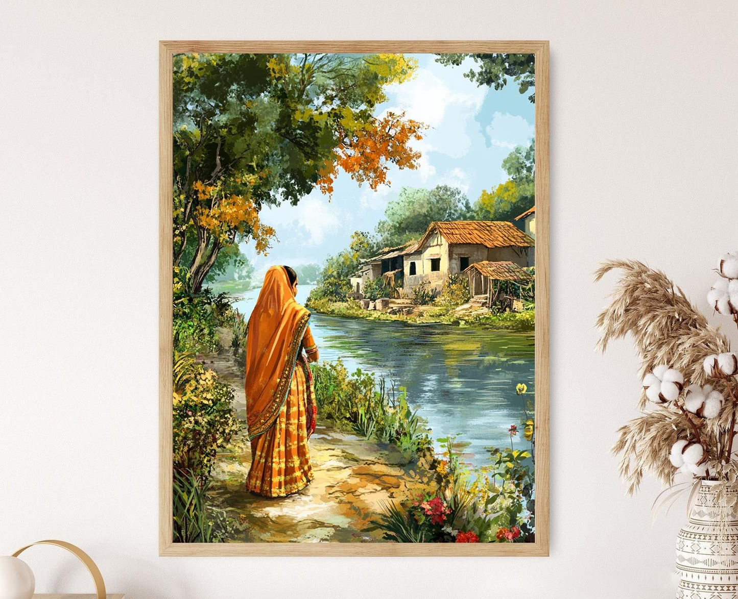 Affiche Femme Bengali au Bord de la Rivière – Décor Mural Villageois