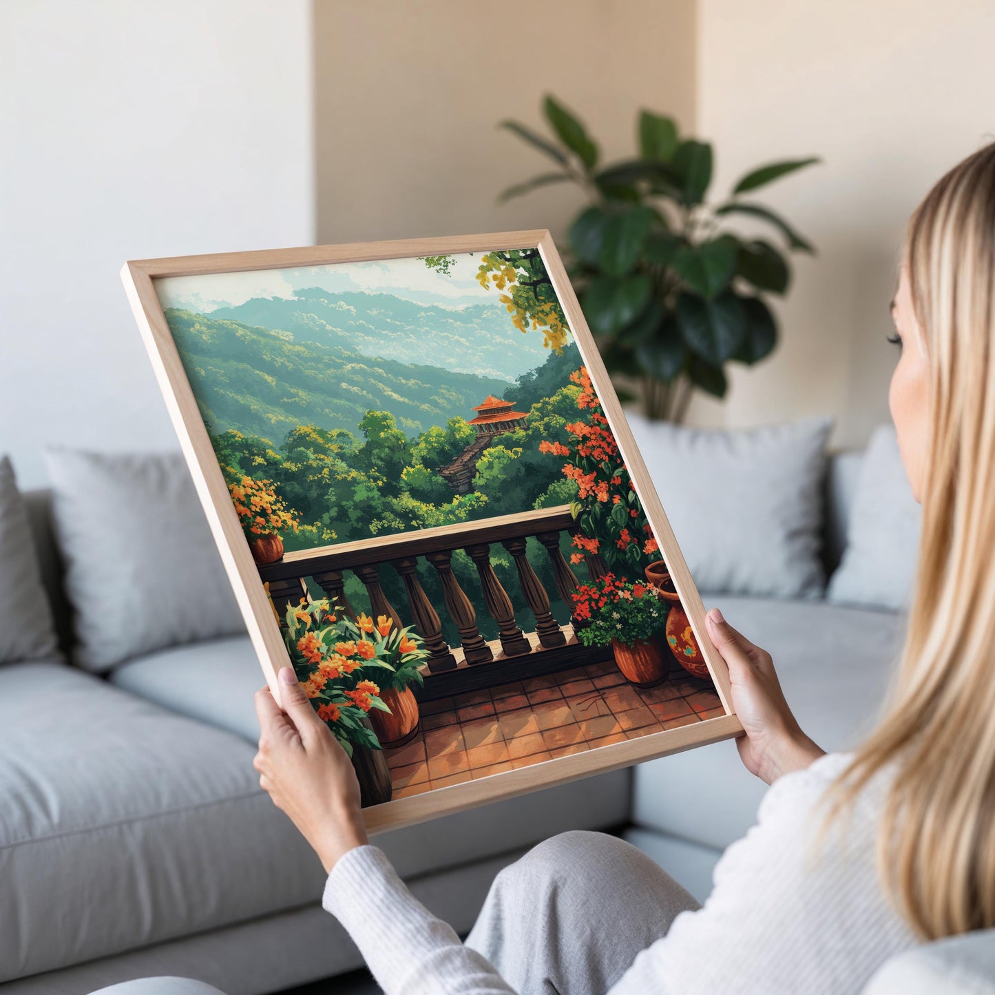 Affiche Kandy Rooftop – Poster Art Sri Lankais Traditionnel