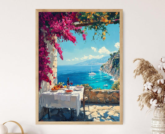 Affiche Riviera – Poster Scène Charmante avec Fleurs et Café