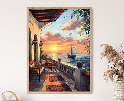 Affiche Terrasse Swahili à Lamu – Poster Art Côte Africaine, Vue Océan Vibrante