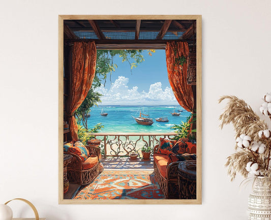 Affiche Terrasse de Dar es Salaam – Art côtier tanzanien avec Kanga