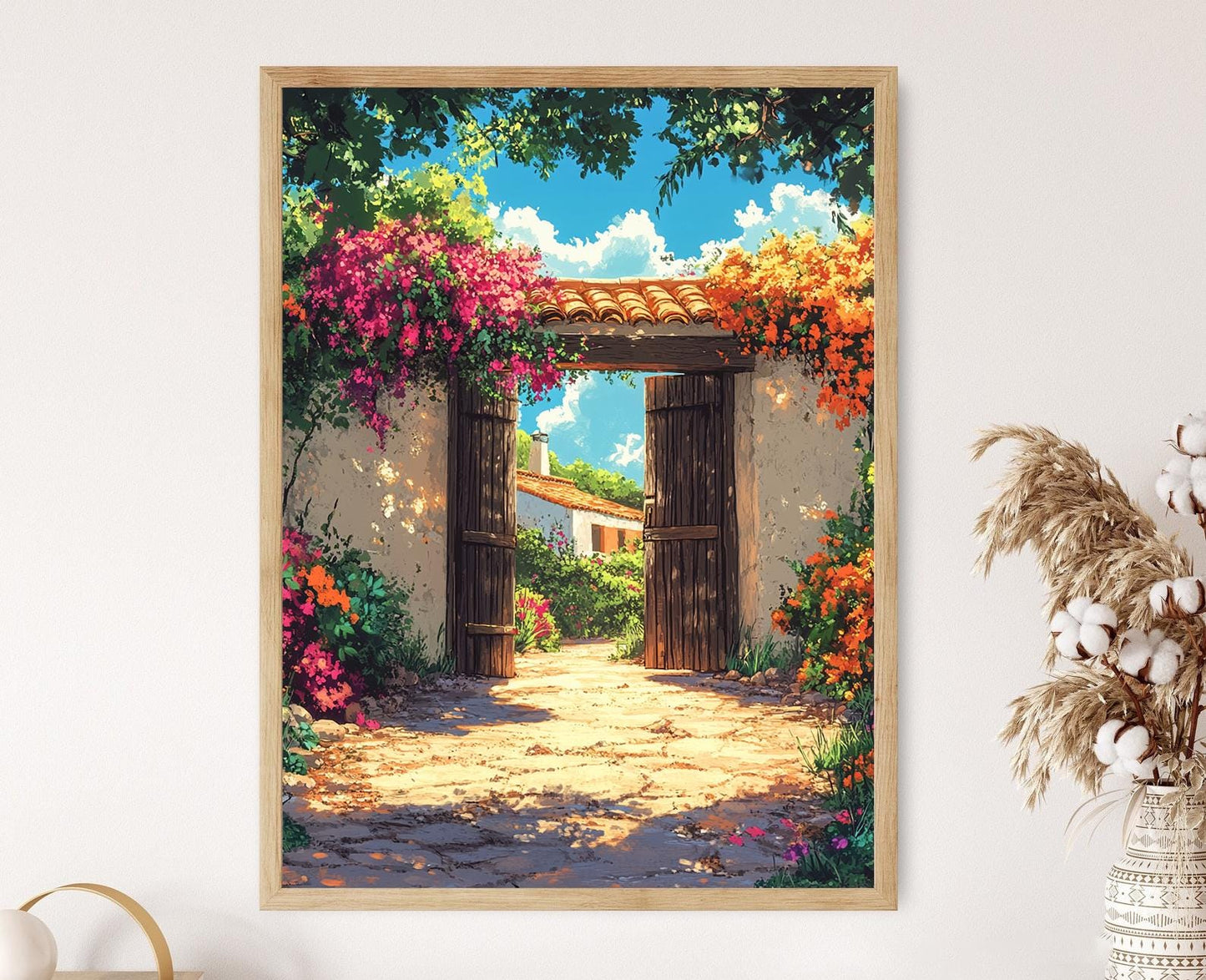 Affiche El Salvador – Impression artistique ferme et fleurs, déco rustique