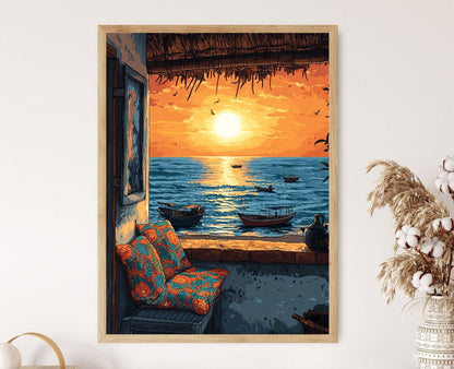 Affiche Accra Terrasse – Poster Art Côtière Ghanéenne avec Kente