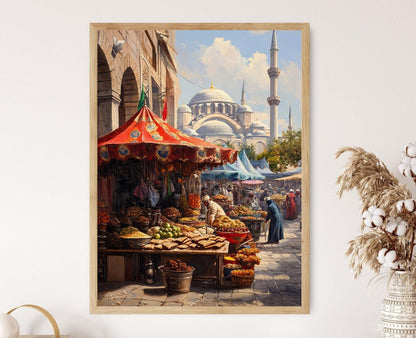 Affiche Marché d'Istanbul – Poster Art de la Nourriture de Rue Colorée