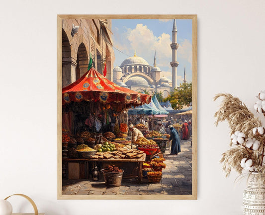 Affiche Marché d'Istanbul – Poster Art de la Nourriture de Rue Colorée