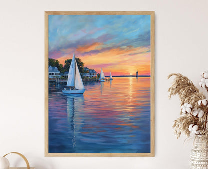 Affiche Chesapeake Bay – Poster Voilier au Couché de Soleil Nautique