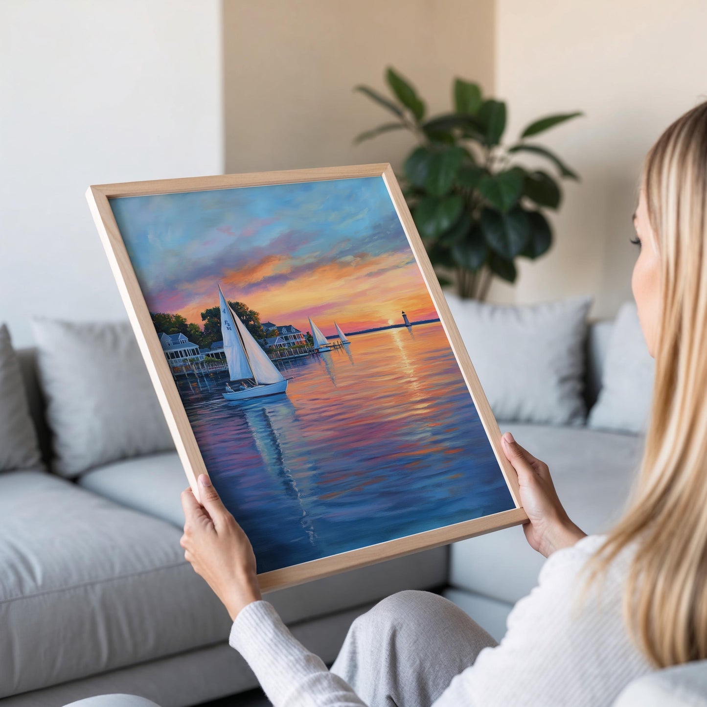 Affiche Chesapeake Bay – Poster Voilier au Couché de Soleil Nautique