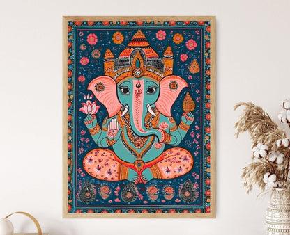 Affiche Ganesh Mithila – Impression artistique des bénédictions et symboles indiens
