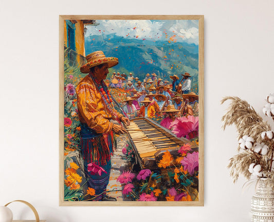 Affiche Marimba Guatémaltèque – Impression Art de Scène Musicale Vibrante
