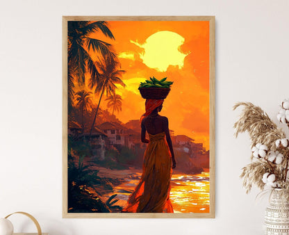 Affiche Femme Dominicaine aux Platanes – Illustration Art de Plage