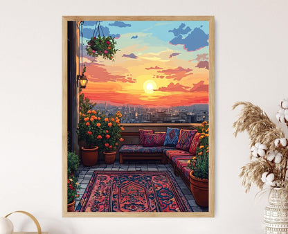 Affiche Art de Patio de Kaboul – Illustration du coucher de soleil Afghan