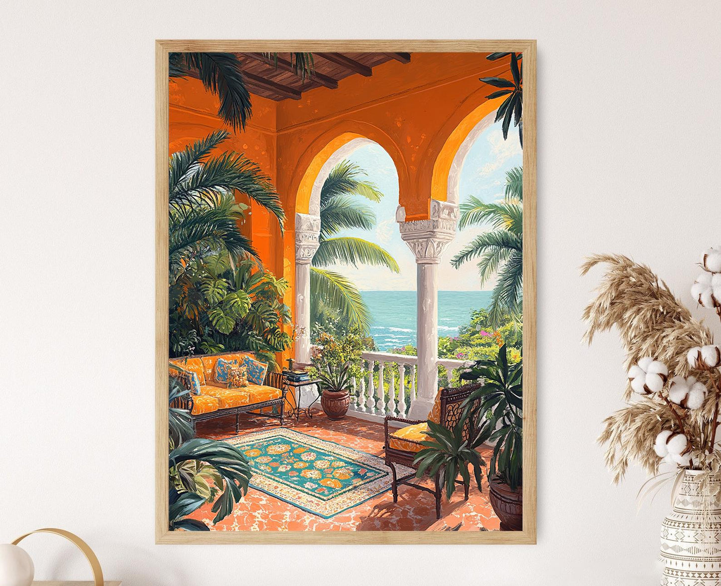 Affiche Puducherry – Poster Art Indien avec Kolam et Vue de la Baie